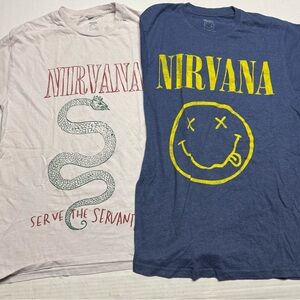 2 Nirvana T-Shirts Serve The Servants (damaged) & Smiley  Face Size: Medium